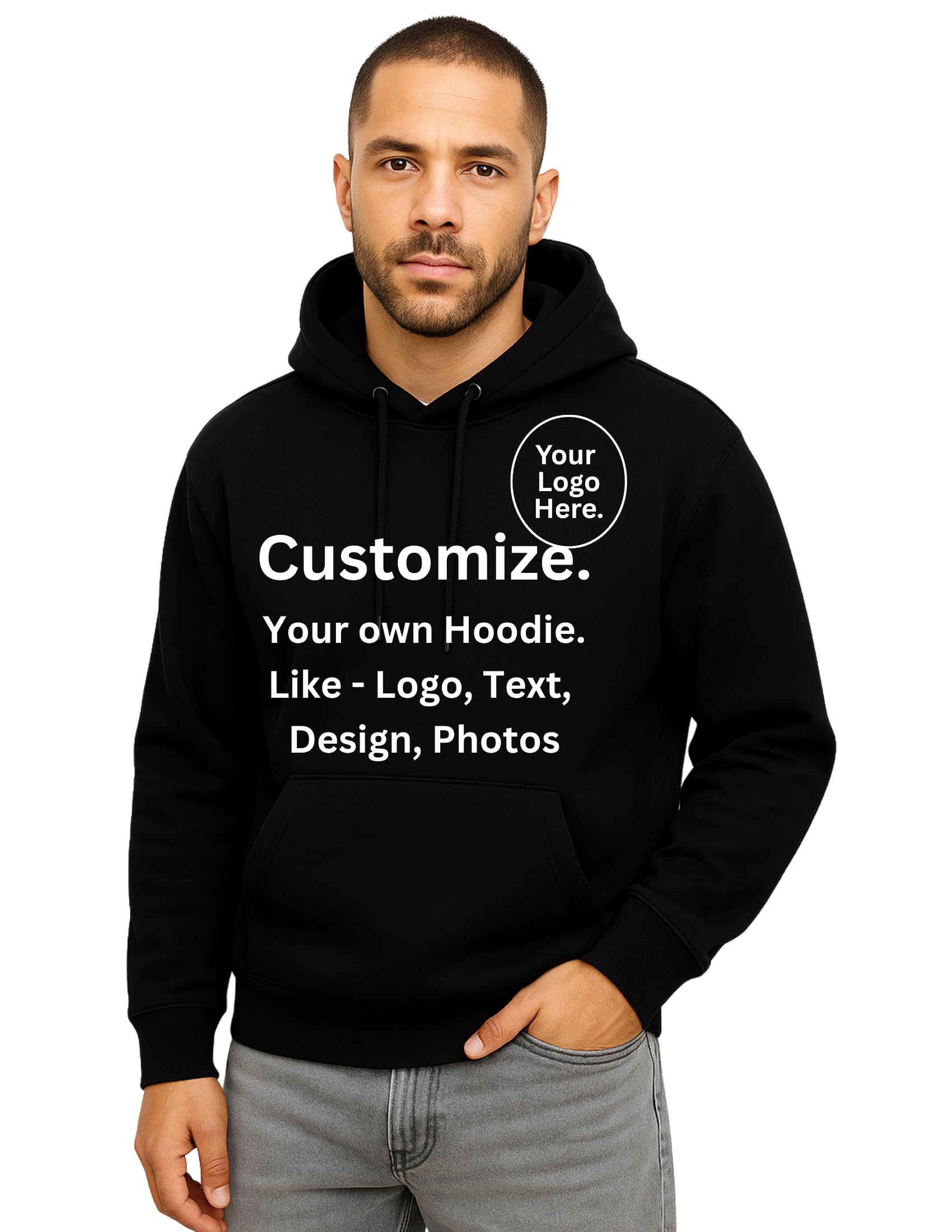 SAMSH Cotton Regular Fit Personalized Hoodie Sweatshirt with Photo Print Company Customized,Photo/Image/Text On Hoody Black, White-image-42