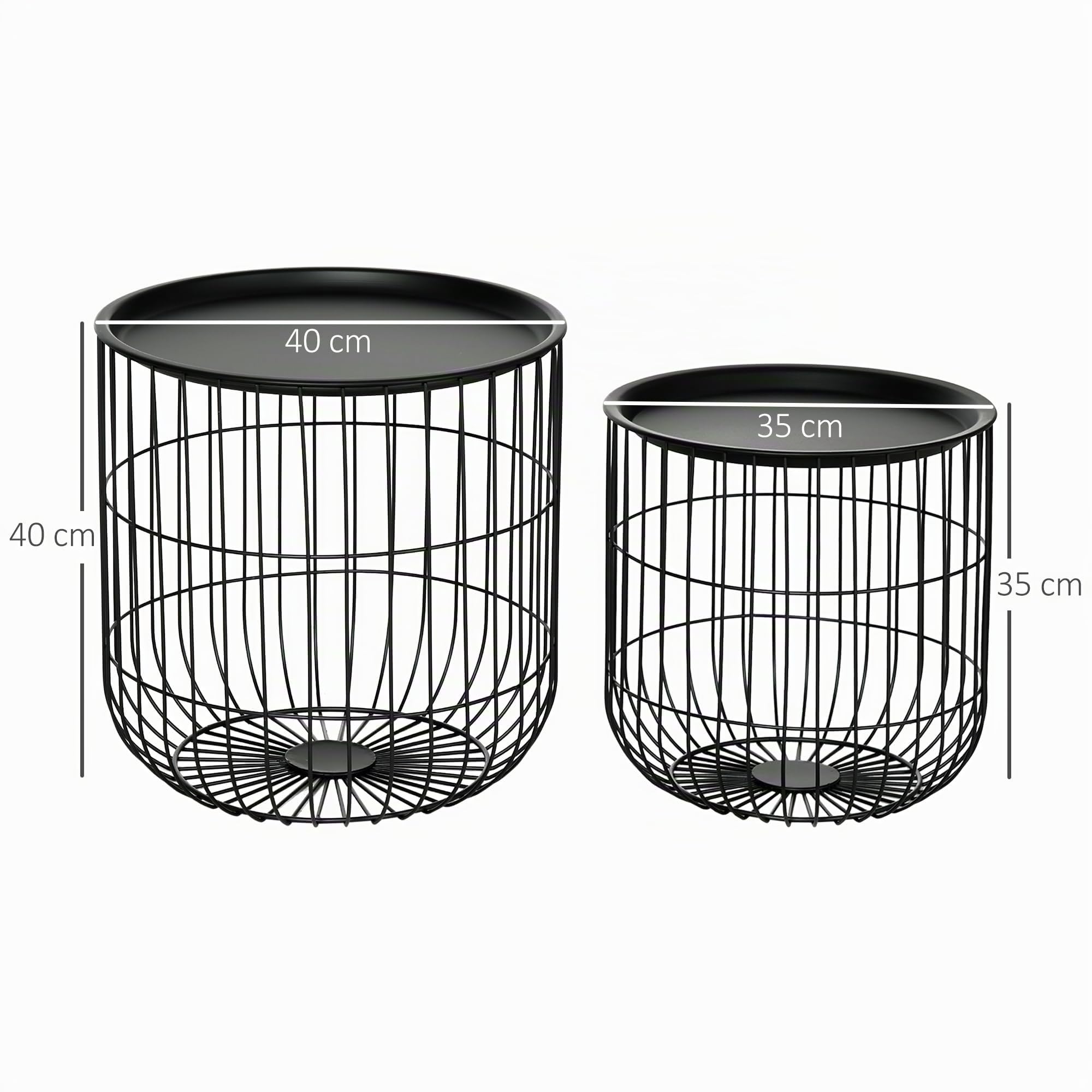 HOMCOM Couchtisch rund 2er Set Beistelltisch mit Stauraum Schwarz