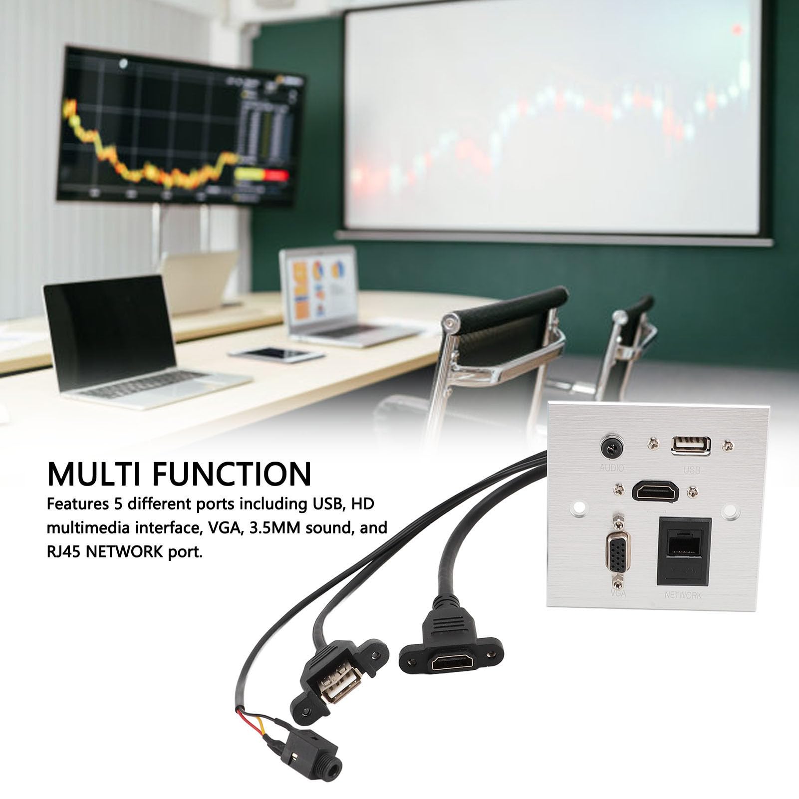 Piastra a Muro Interfaccia Multimediale USB HD VGA 3,5 Mm Audio RJ45 Piastra a Muro Ethernet di Rete, Piastra a Muro in Alluminio, Presa a Muro Video/audio/rete, Presa per