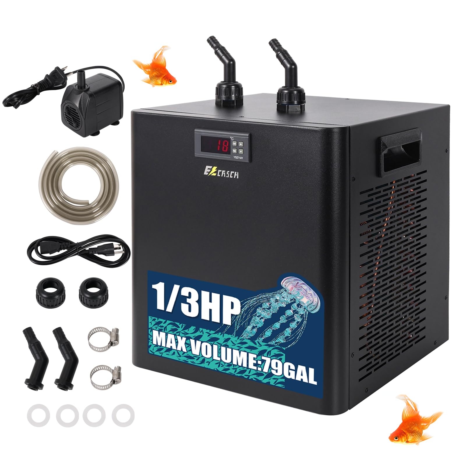 300L Refroidisseur d'eau pour Aquarium 245W, système de Refroidissement pour Aquarium de Poissons, système de Refroidissement pour crevettes d'aquaculture, Tuyau et Anneau de Fixation Inclus.