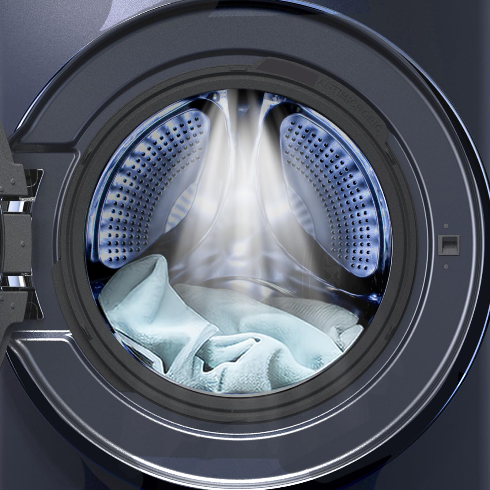 CHiQ Waschmaschine 8kg Frontlader, 1400 U/min, EEK A-15%, Touchscreen, Dampffunktion, 52cm tief, Schwarz
