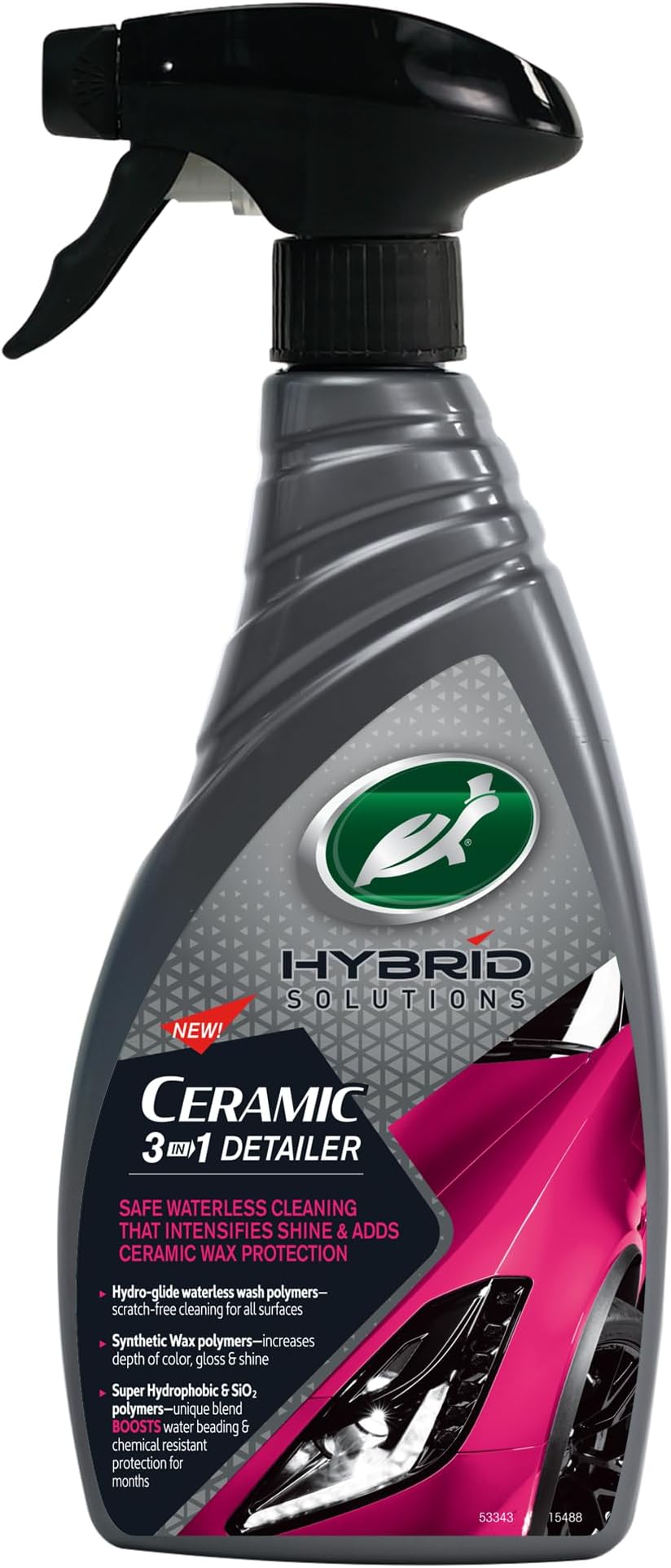 Turtle Wax Hybrid Solutions Ceramic 3-in-1 Car Detailer, Waterless Car Wash, Long-lasting Hydrophobic Wax Protection and High Gloss Shine, Safe For Paint, Glass, Trim and Wheels, 500ml (Pack of 1)