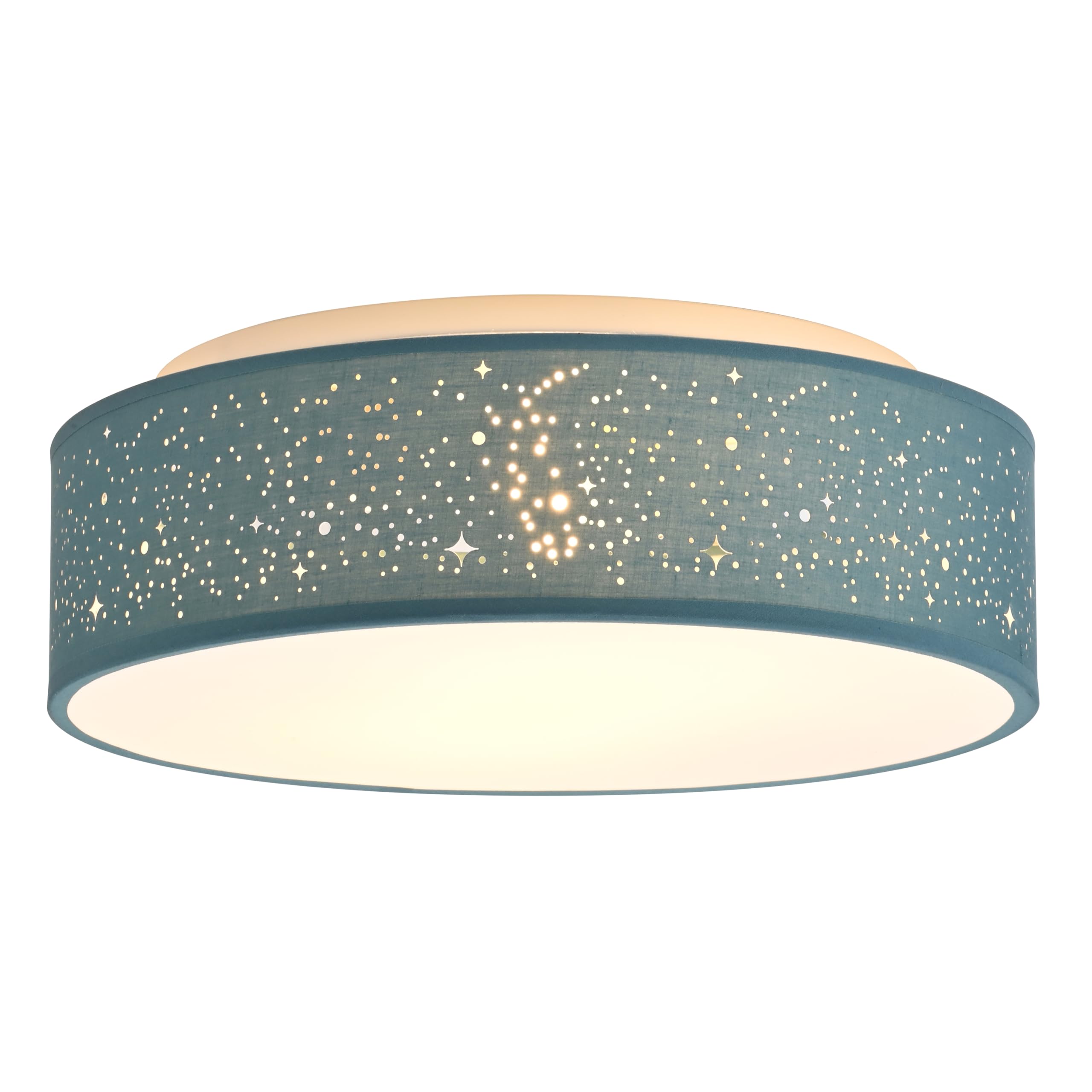 Zedelmaier Deckenlampe Stoff 38cm E27x2 max.40W Deckenleuchte mit Sternenhimmel Wohnzimmer Schlafzimmer Kinderzimmer Flur Küche Lampe Decke Stoffdeckenlampe Rund (Aschblau sterneneffekt, Ø38x12,5cm)