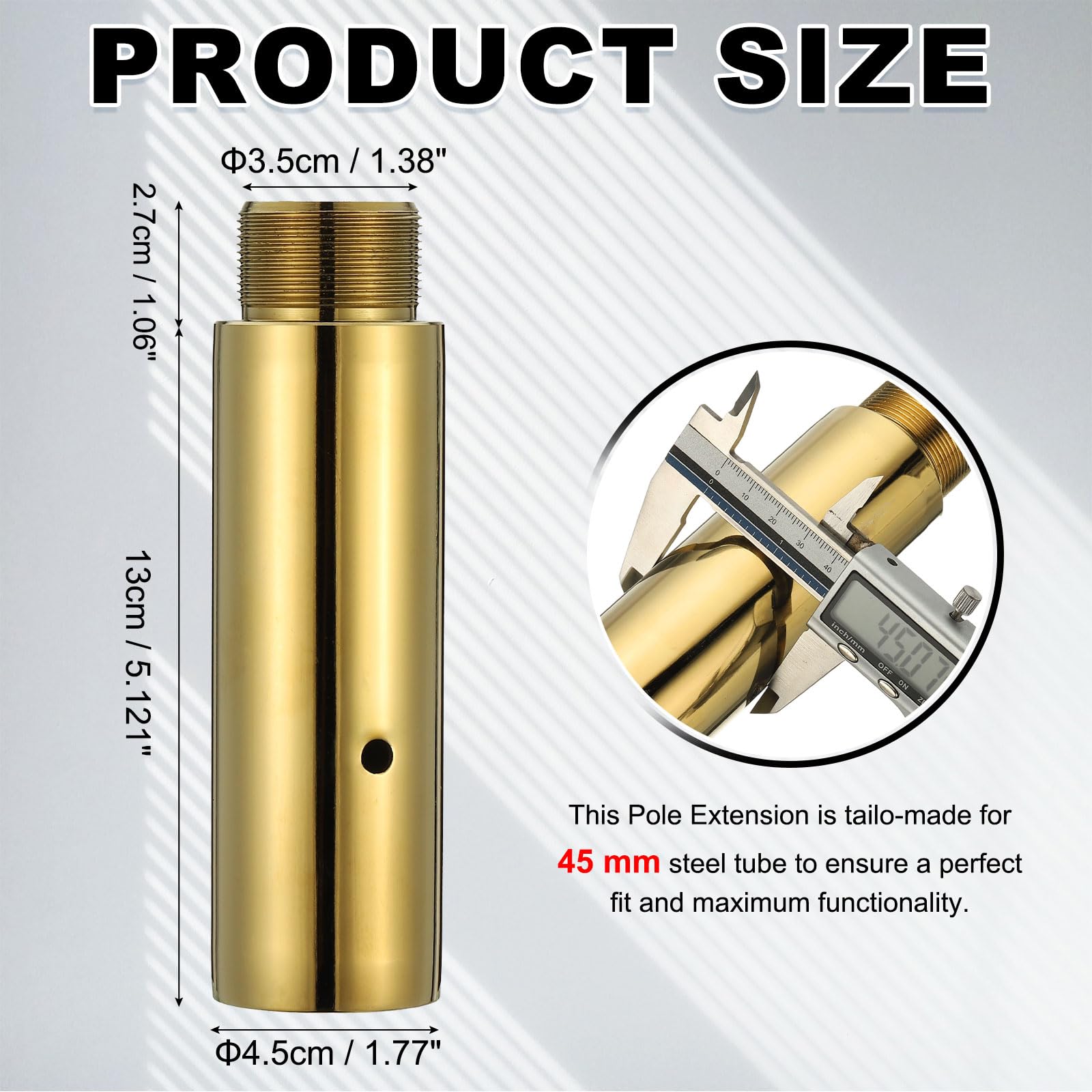 Prolunga per asta da ballo da 45 mm, tubo estensibile regolabile professionale portatile rimovibile di ricambio, 12,7 cm, oro e acciaio inossidabile, adatto per (Connect Dancing Pole Stripper)