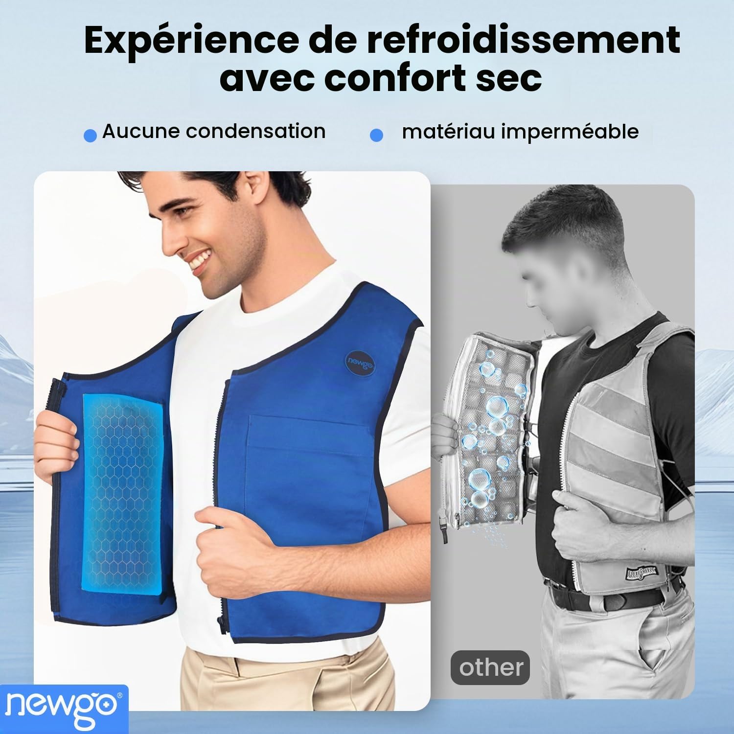NEWGO Gilet de refroidissement Ice Vest, Refroidissement rapide en été chaud, Gilet de refroidissement réglable pour hommes en été, Vêtement de travail extérieur pour femmes à refroidissement
