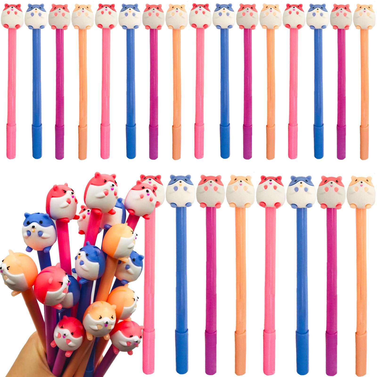 Finpletai 40 Pcs Cute Hamster Gel Ink Pens, Cartoon Animals 0.5 mm Black Ink, Cool Novelty Pens for Ournaling, Writing, Note-Taking, Teacher School