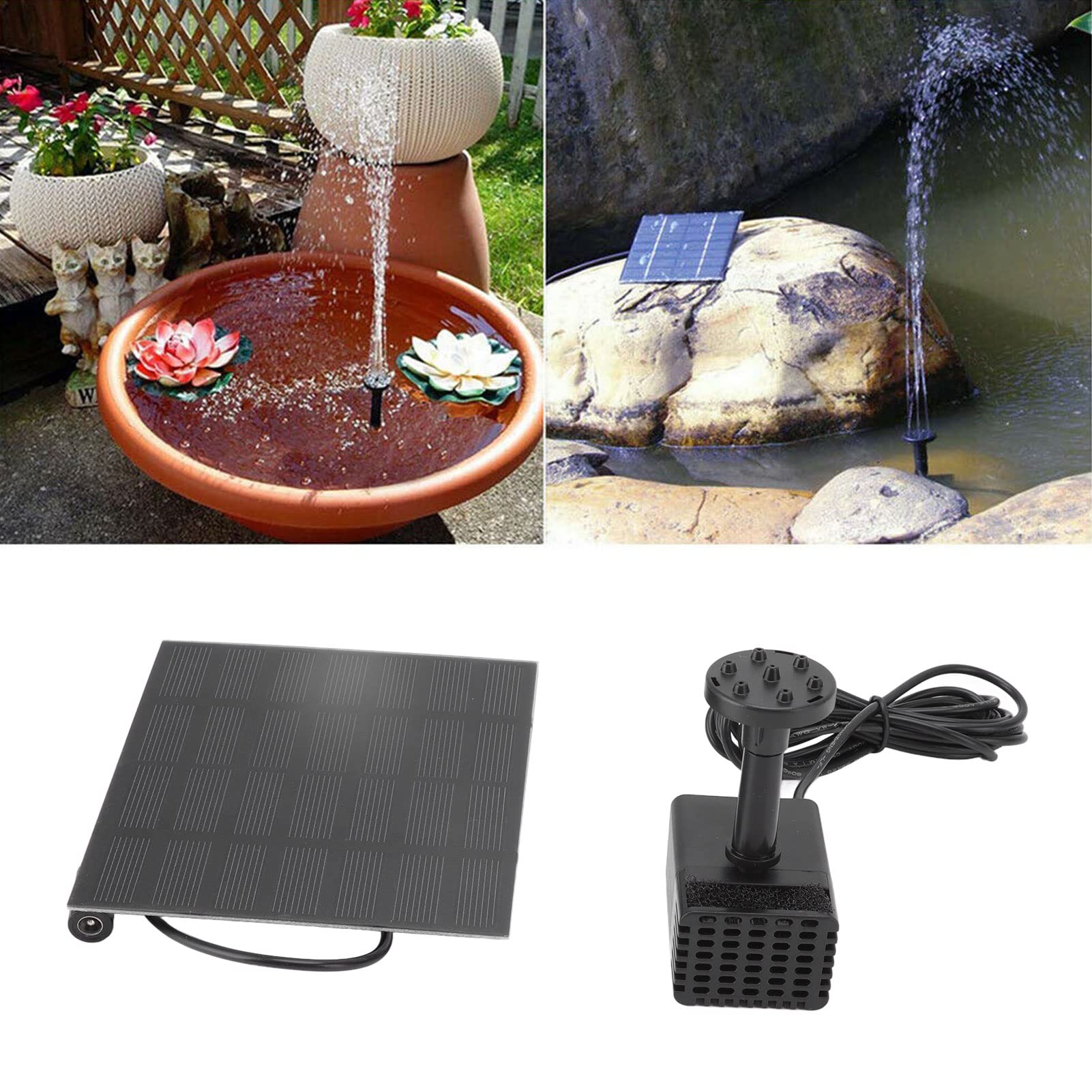 Kit Pompe Fontaine Solaire 6 Buses - Panneau 1,5W ABS Écologique, Idéal Jardin, Bain Oiseaux, Aquarium, Décoration Extérieure