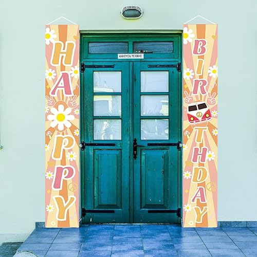 Miniatura 7 de Groovy - Cartel de feliz cumpleaños para porche con 71 x 11.8 pulgadas, letrero retro hippie bohemio para puerta de porche para decoración de fiesta