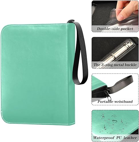 Miniatura 4 de Medium Aquamarine Binder Cards in Durable PU Leather, Secure Zippered Design, Double Sided Binder