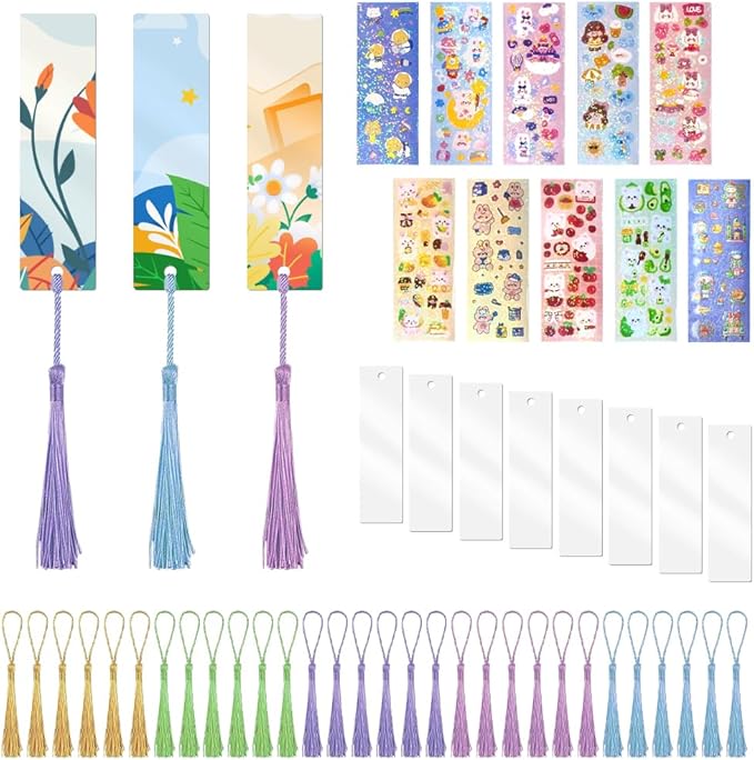 30 Pcs Marcapáginas Acrilico Transparente 12 x 3,2 cm Marcapáginas Metacrilato Marcapáginas en Blanco Marcapaginas libro Marcapaginas Manualidades para Llaveros y Marcapáginas + 30 x Borlas