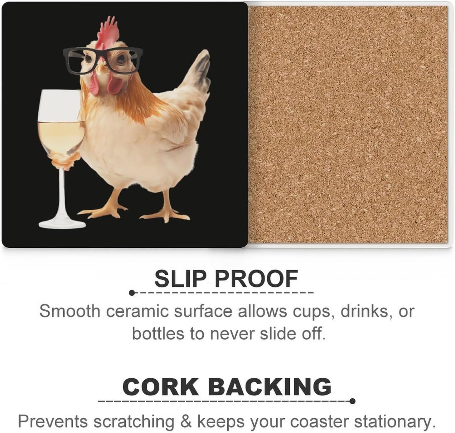 Chicken Drink Champagne Funny Ceramic Coasters for Drink Absorbent Cup Holders Tabletop Protection