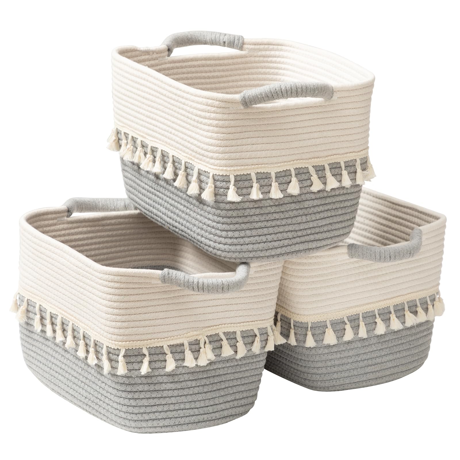 TeoKJ Cesta de almacenamiento para organizar, cestas de cuerda de algodón para juguetes, ropa, mantas, cesta decorativa para sala de estar, guardería, baño