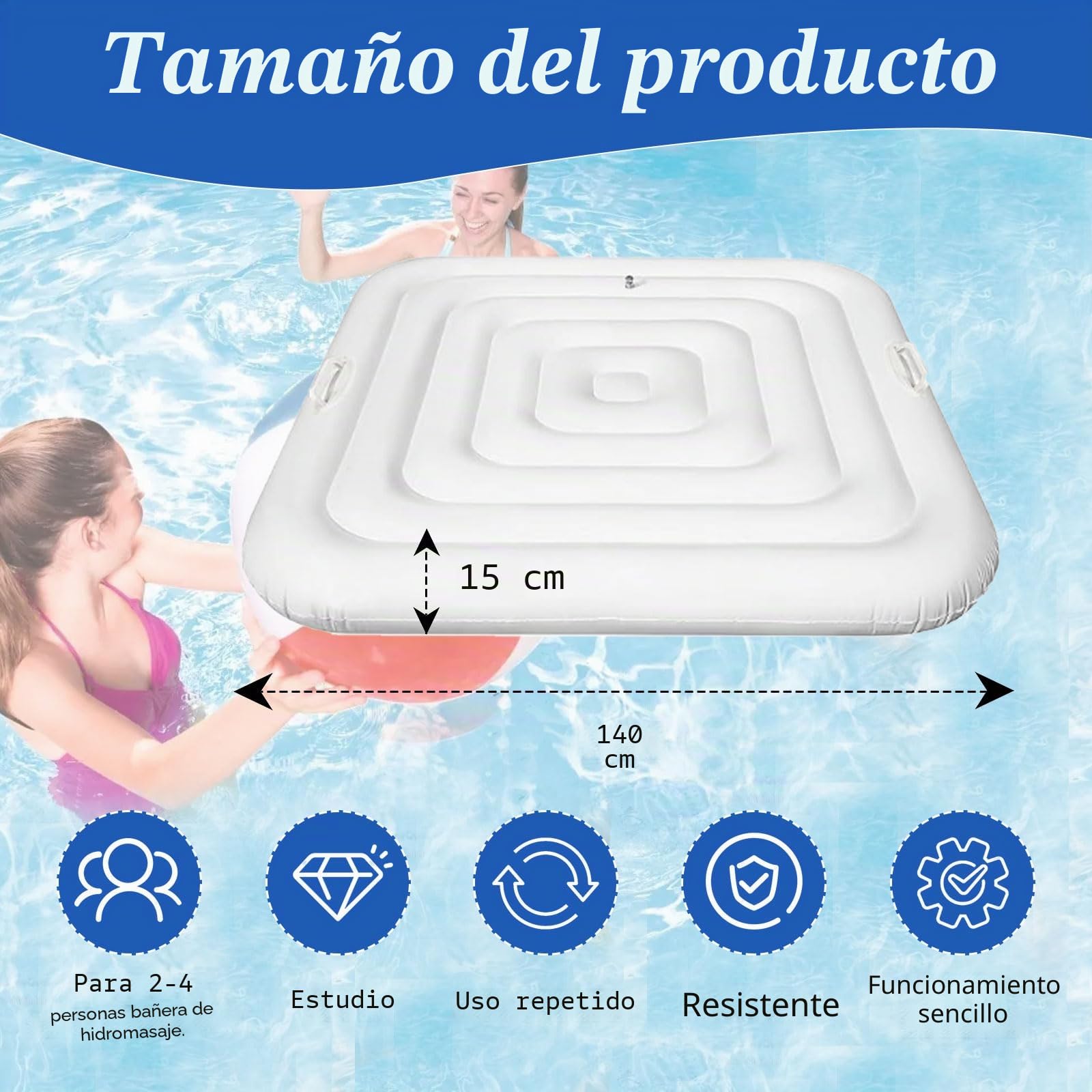 Cubierta de SPA Hinchable, 128cm Cuadrado Cubierta Inflable de Bañera de Hidromasaje Aislada, Cubierta Jacuzzi Exterior, Tapa de Piscina con Dos Asas, Corte de Viento Impermeable a Prueba de Polvo