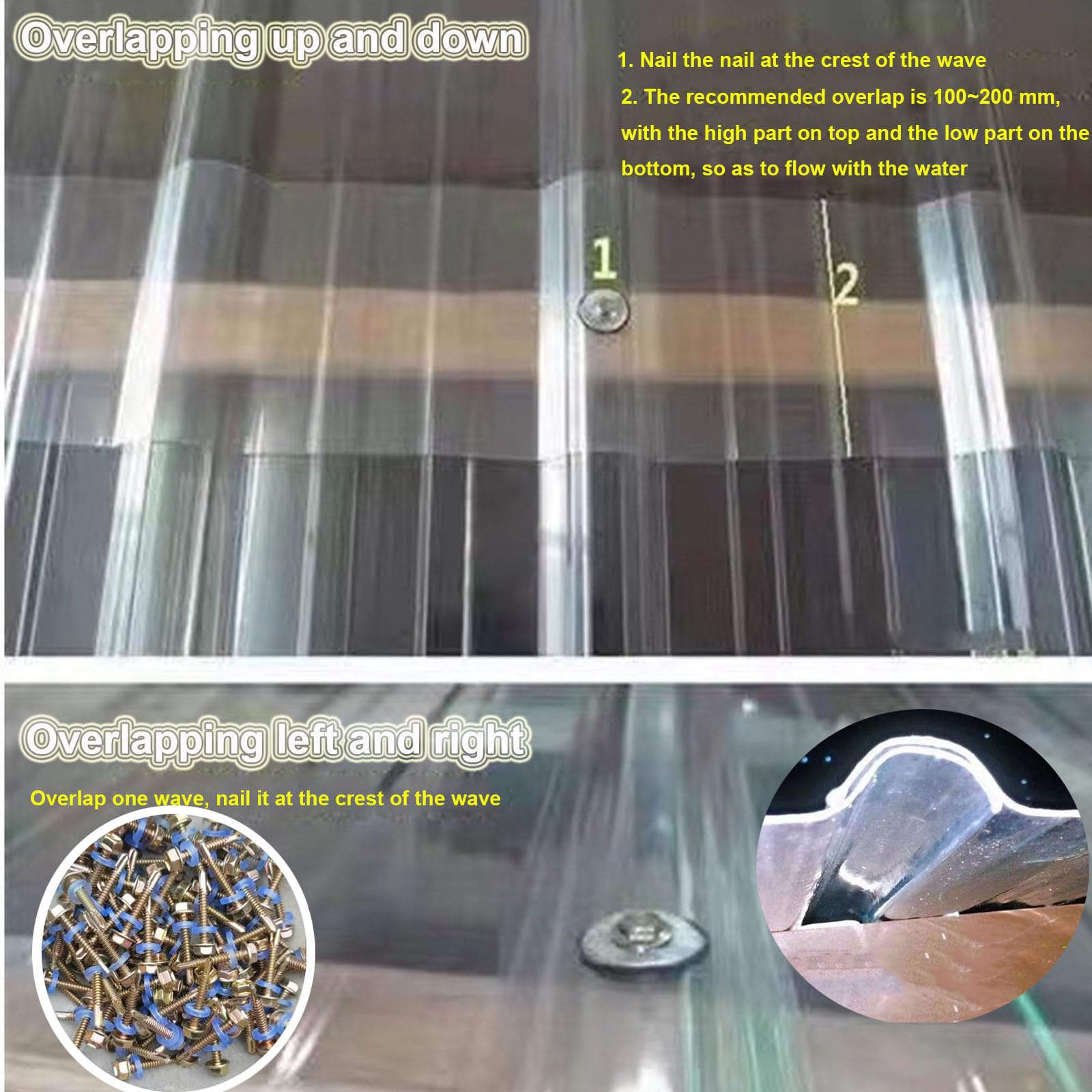 Lamiere Ondulate Antipioggia in FRP,Pannelli Per Tetto Trasparente Da 2mm,Vetroresina Ondulata,Pannelli Da Tetto Autopulente Silenziosa,Tegola Tettoia Per Serre (0.9×1.5m/35×59in,1pcs)