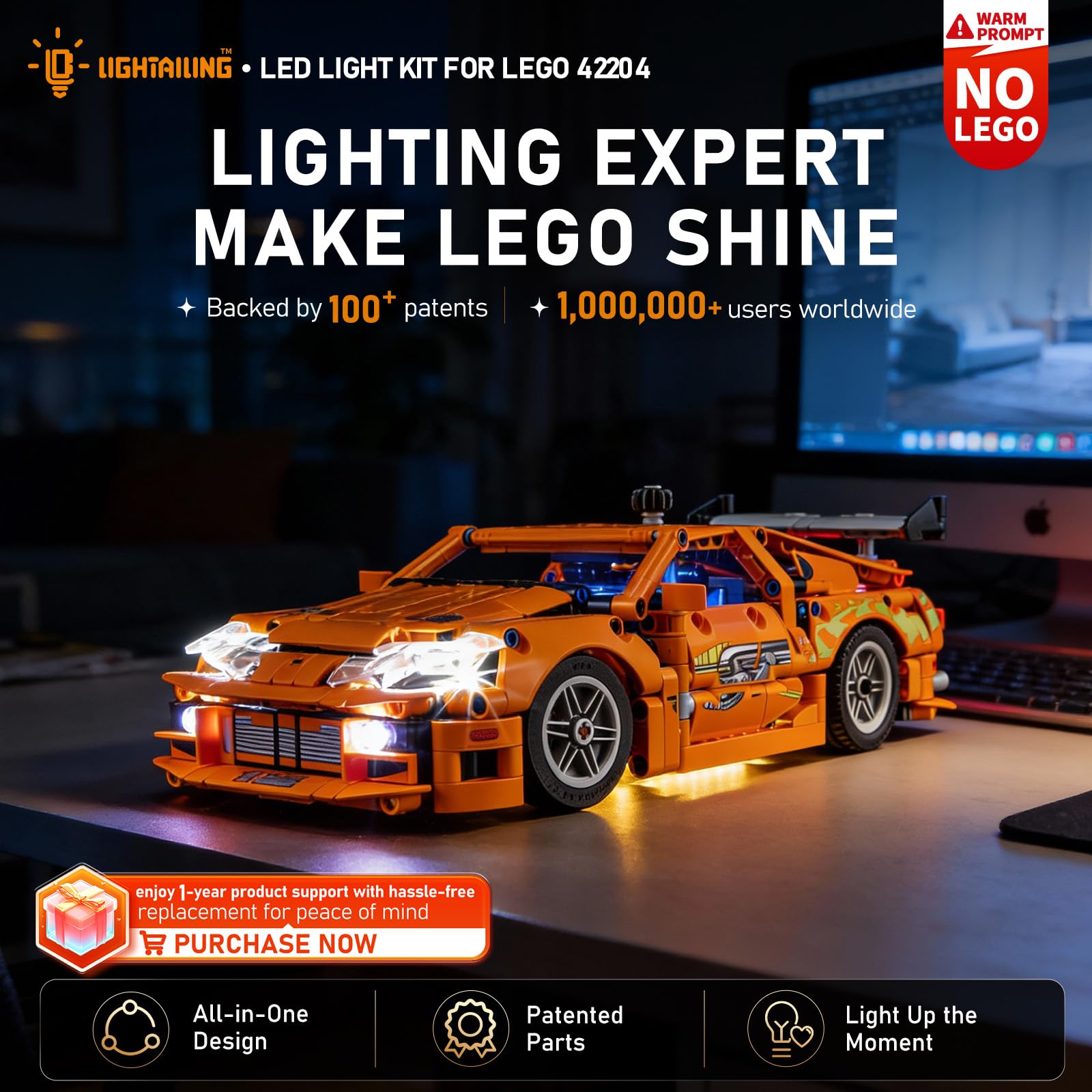 LIGHTAILING Juego de Luces para Lego-42204 Fast and Furious Toyota-Supra-MK4 - Kit de iluminación LED Compatible con el Modelo de Bloques de construcción Lego - Modelo No Incluido