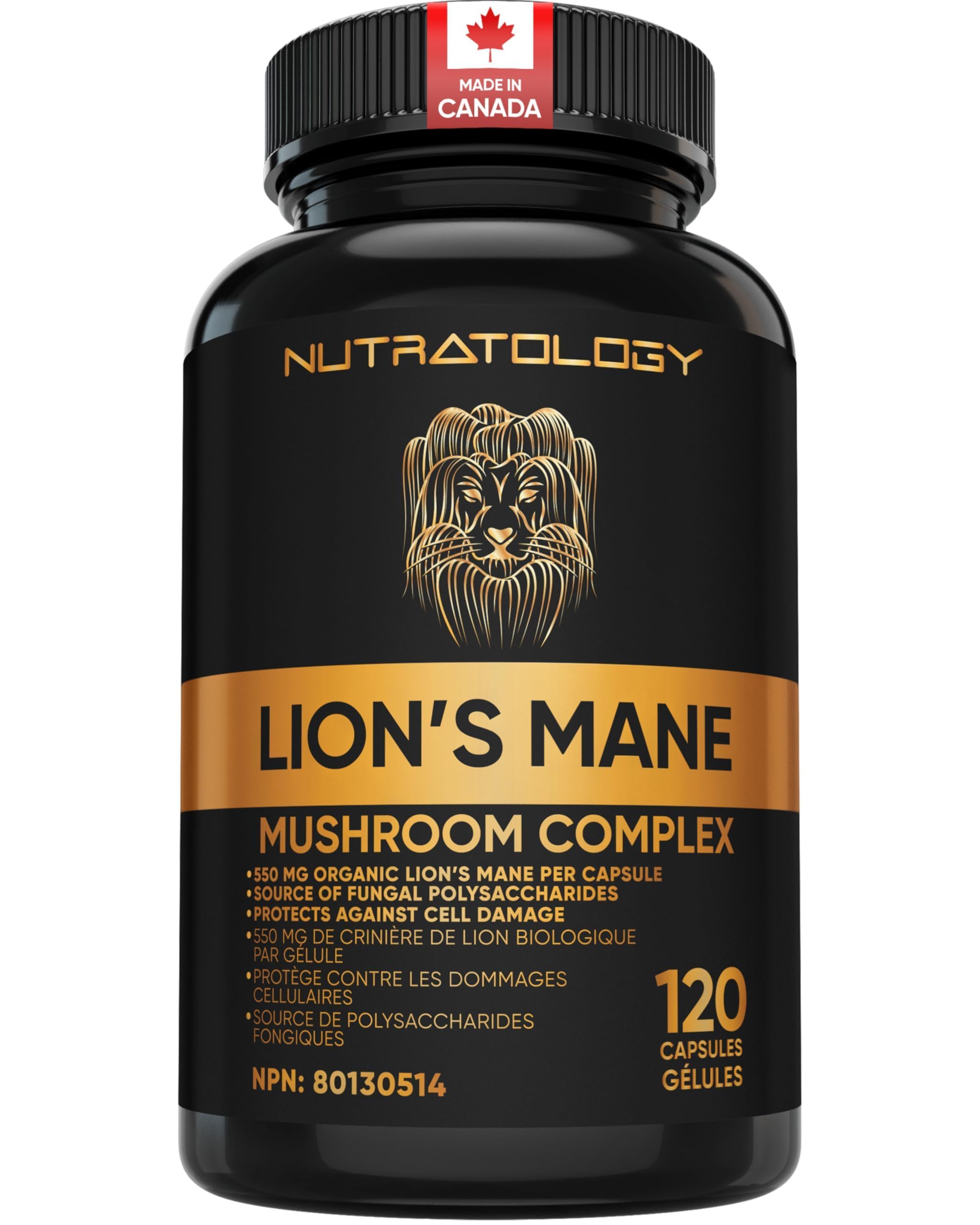 Nutratology® Organic Lion's Mane Mushroom Capsules - Nootropic Functional Mushroom Supplements Made With 40% Polysaccharides & >20% Beta-Glucan | Supports Memory, Cognition & Brain Health - 120 Count