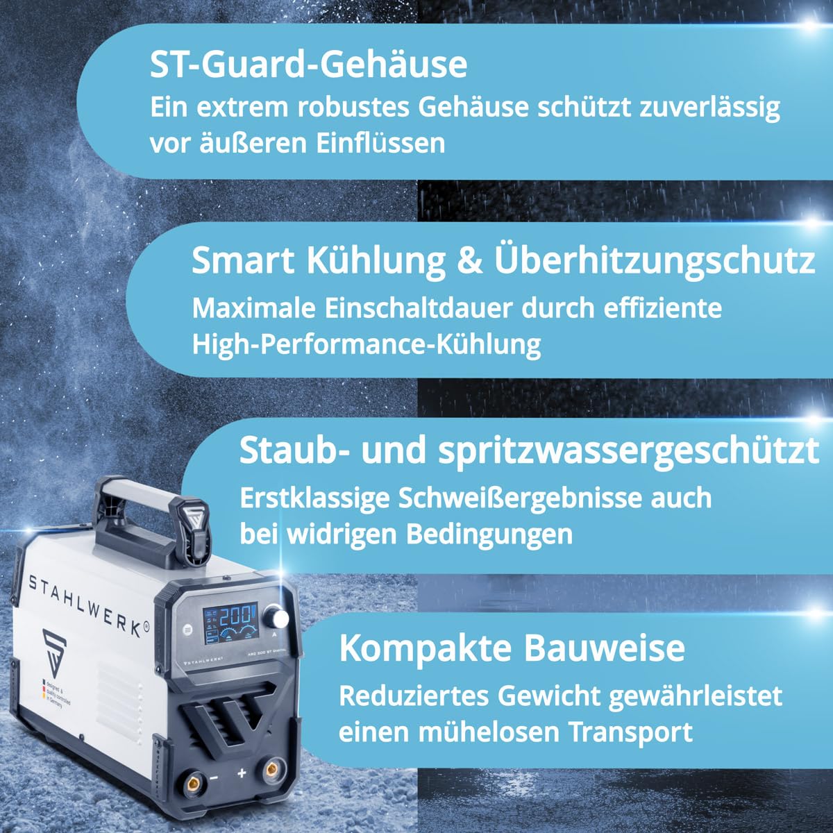 STAHLWERK Elektroden-Schweißgerät ARC 200 ST Digital – Vollausstattung – flexibel einsetzbar ohne Gas, kompakt, MMA, E-Hand, 200 A, Lift-TIG-fähig, Smartkühlung, Überhitzungsschutz, Anti-Stick