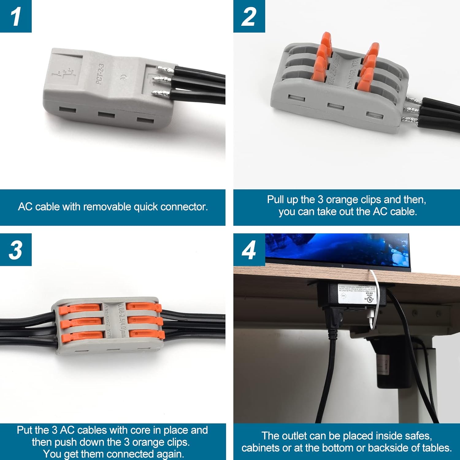 Litever Gun Safe Power Outlet Strip with 2 USB Ports. 10 FT Flat AC Cable with Removable 3-Prong Plugs. Outlet Accessory for Gun Safe, Cabinets, Closet, Drawer. Black. Certified - Image 4
