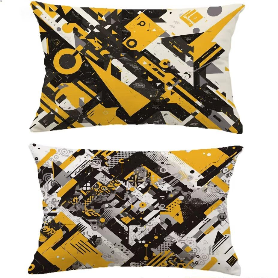 Housse de Coussin Extérieur Imperméable et Anti-Tache Aspect Lin Jaune 40x80