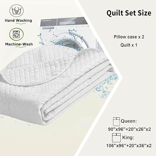 Miniatura 7 de BOREA home collection Juego de edredón reversible tamaño Queen blanco, con borde ancho, microfibra suave y ligera para todas las estaciones