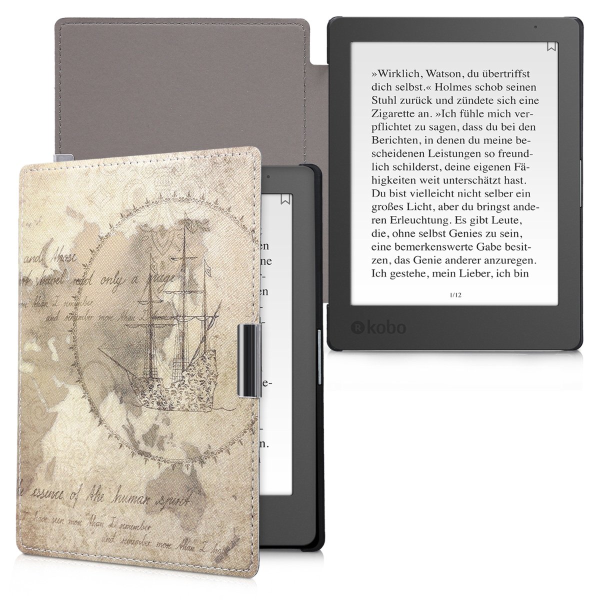 Étui Kwmobile Pour Kobo Aura Edition 1 - Protection Magnétique En Similicuir Style Taupe/blanc/bleu/gris