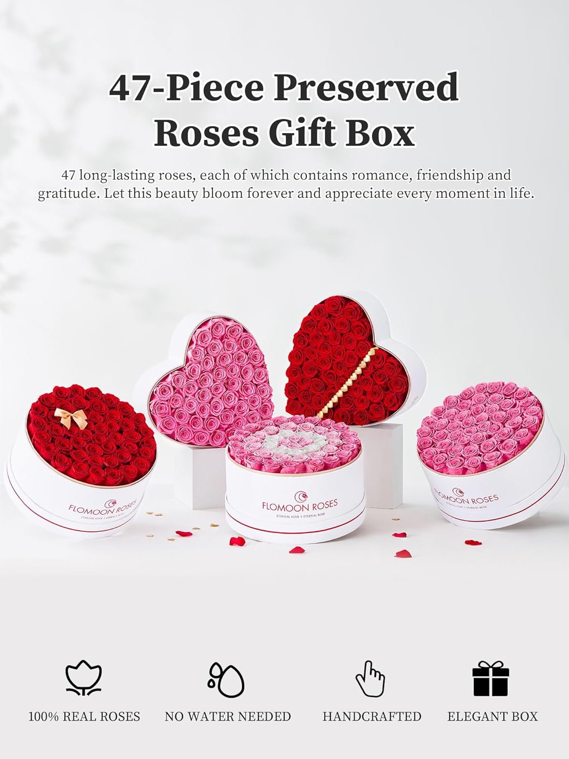 47-Piece Forever Flowers in Heart Shape Box, Valentine's Day Preserved Roses Gift for Her, Preserved Flowers Gifts for Mom Birthday Mother's Day, Rose Long Lasting That Last Over a Year, Red - Image 6