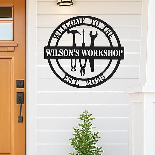 Miniatura 59 de Letrero personalizado de taller de garaje para hombres – Arte de pared de metal con nombre personalizado para entusiastas de autos, constructores y