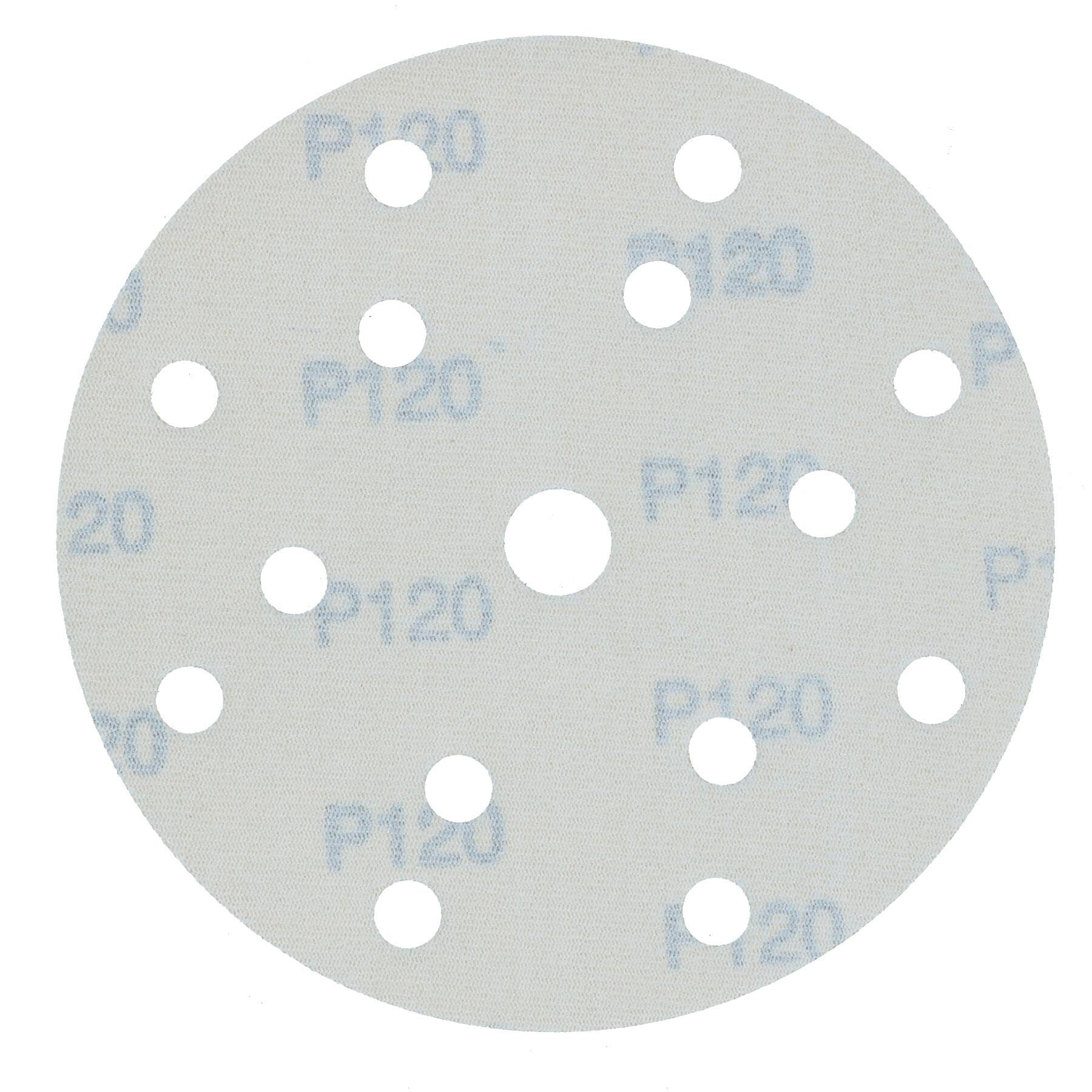 Discos de lijado de 150 mm, óxido de aluminio abrasivo, grano 120, gancho de 15 agujeros + bucle, 200 unidades