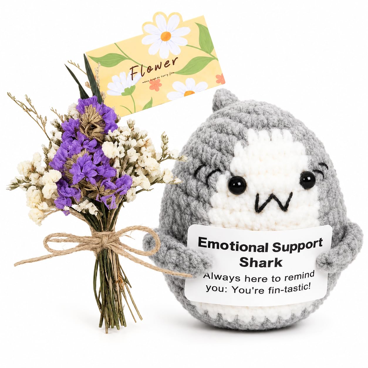 Crochet Shark Teacher Gift Set, Grey And White Keepsake Ornament, 4-Piece โ image 1