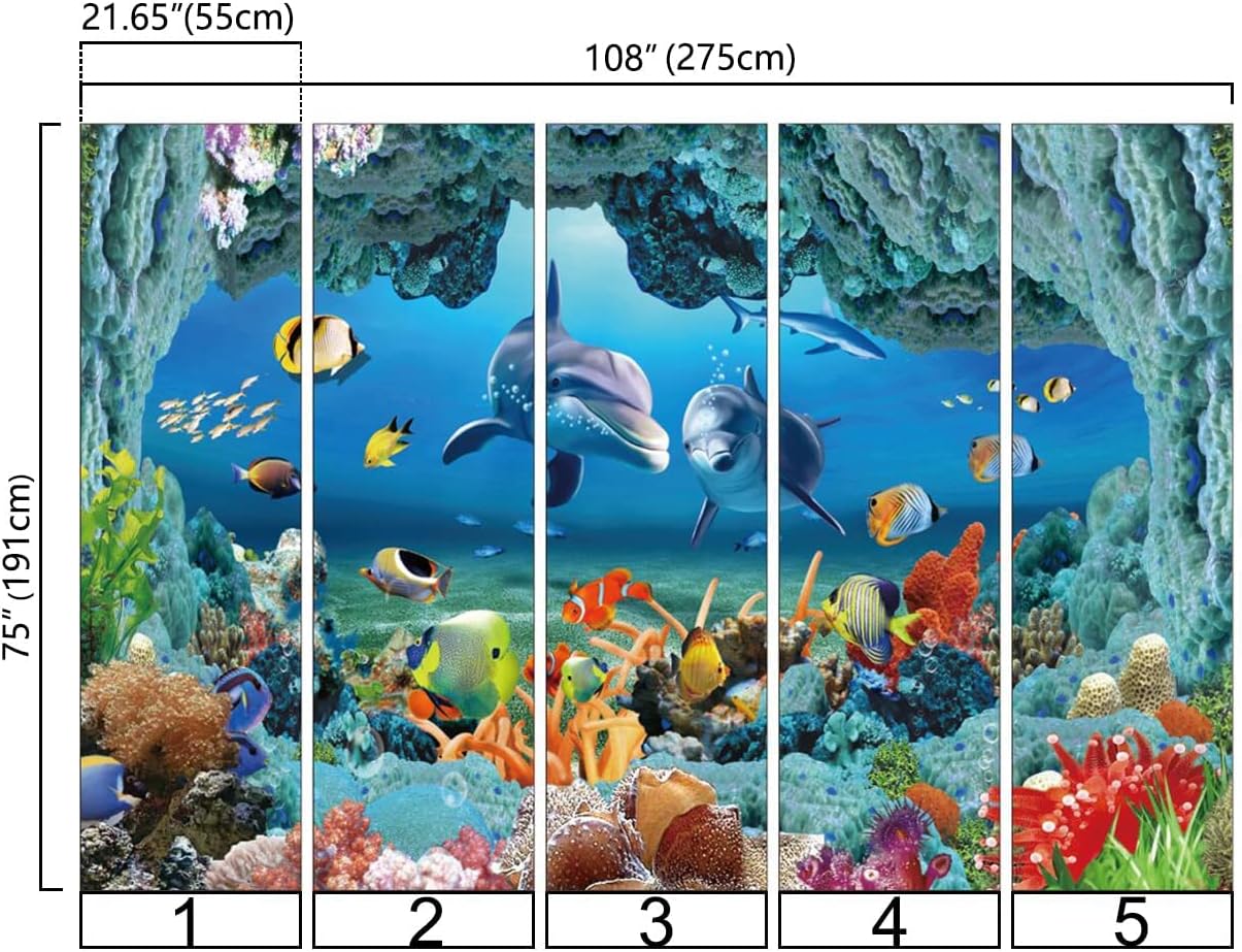 Bormia Wall Mural Underwater Wallpaper 3D Dolphin Large Photo Wallpaper for Livingroom Bedroom Kids Room Nursery, 108"x75"