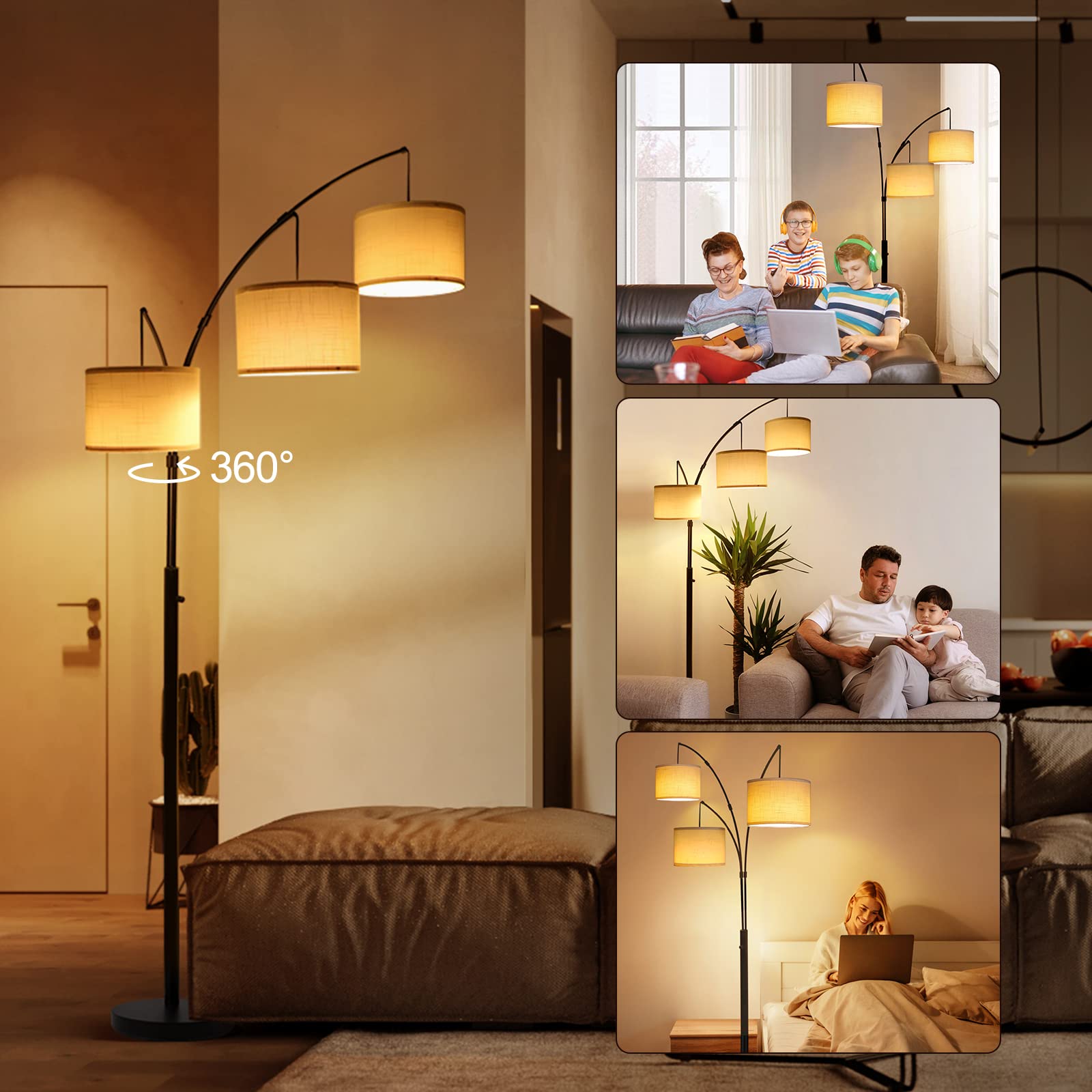 OUTON LED Stehlampe Mit Regal & Schublade – 3 Lichtfarben, USB-Ladestation, Modernes Design