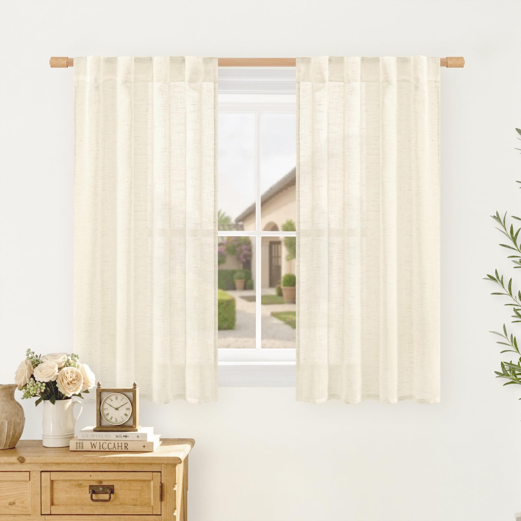 LAMIT Natural Linen Semi Sheer Curtains 84 Inches Long 2 Panels, Living Room Linen Textured Light Filtering Drapes Back Tab and Rod Pocket Neutral Window Panels for Bedroom/Sliding Door, 52 x 84 Inch — view 13
