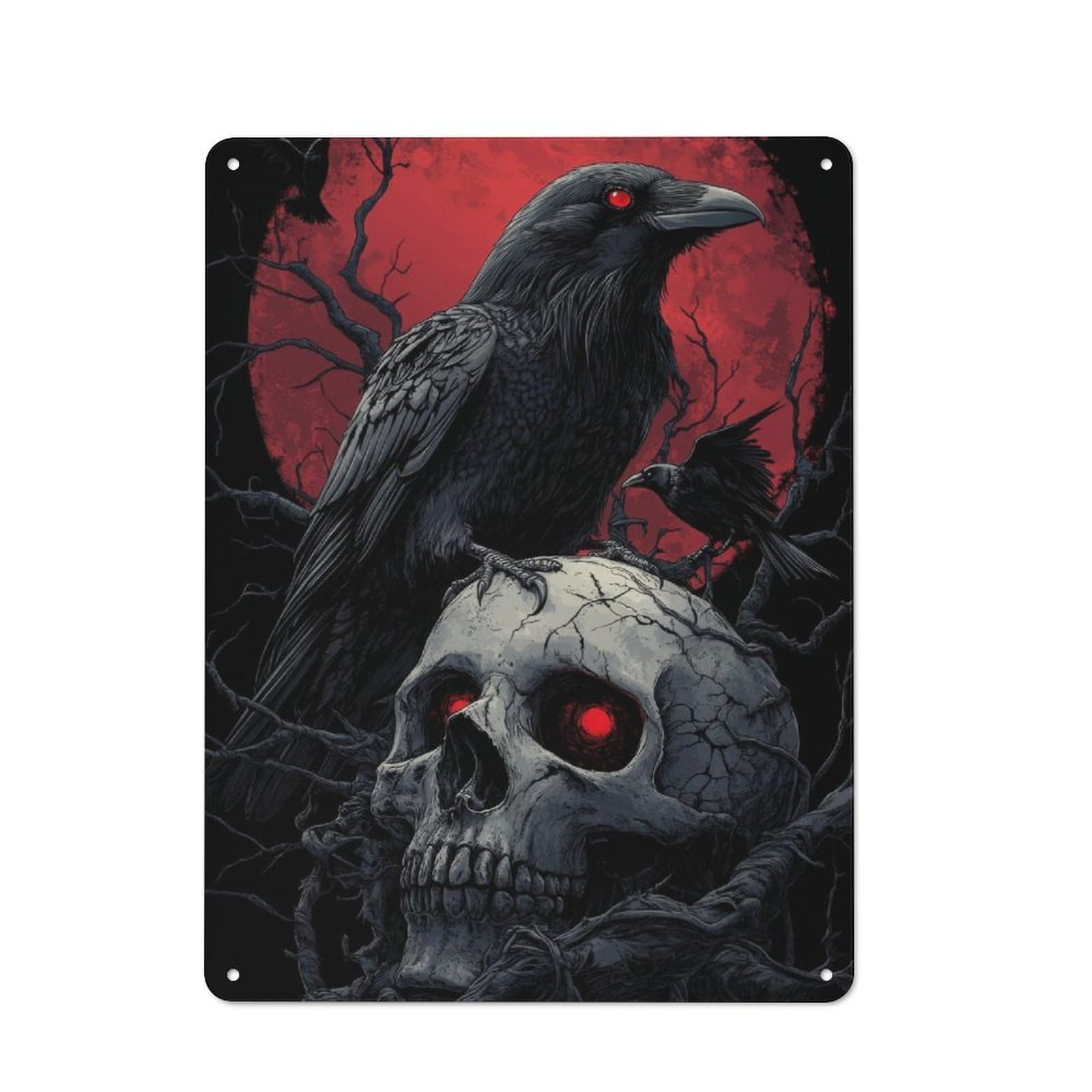 Junmoney Raven Tin Sign 40X30cm For Garage Wall, Retro-Style Wall Decor, For Vintage Wall Decor Fans, For Metal Sign Collectors