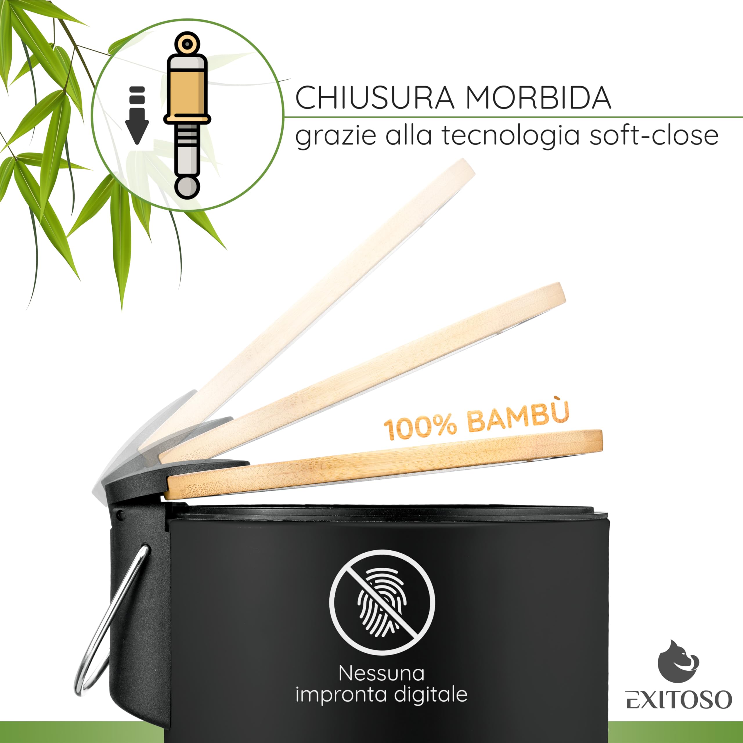 Pattumiera Da Bagno Con Scopino Integrato – Cestino Bianco 14 Litri, Coperchio Nero A Pressione, Design Salvaspazio - copertina