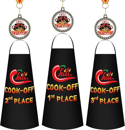 Mepase Juego de 6 medallas de premio de Chili Cook off para cocinar, delantal de chile para cocinar, 1, 2, 3er premio, juego de 3 medallas para
