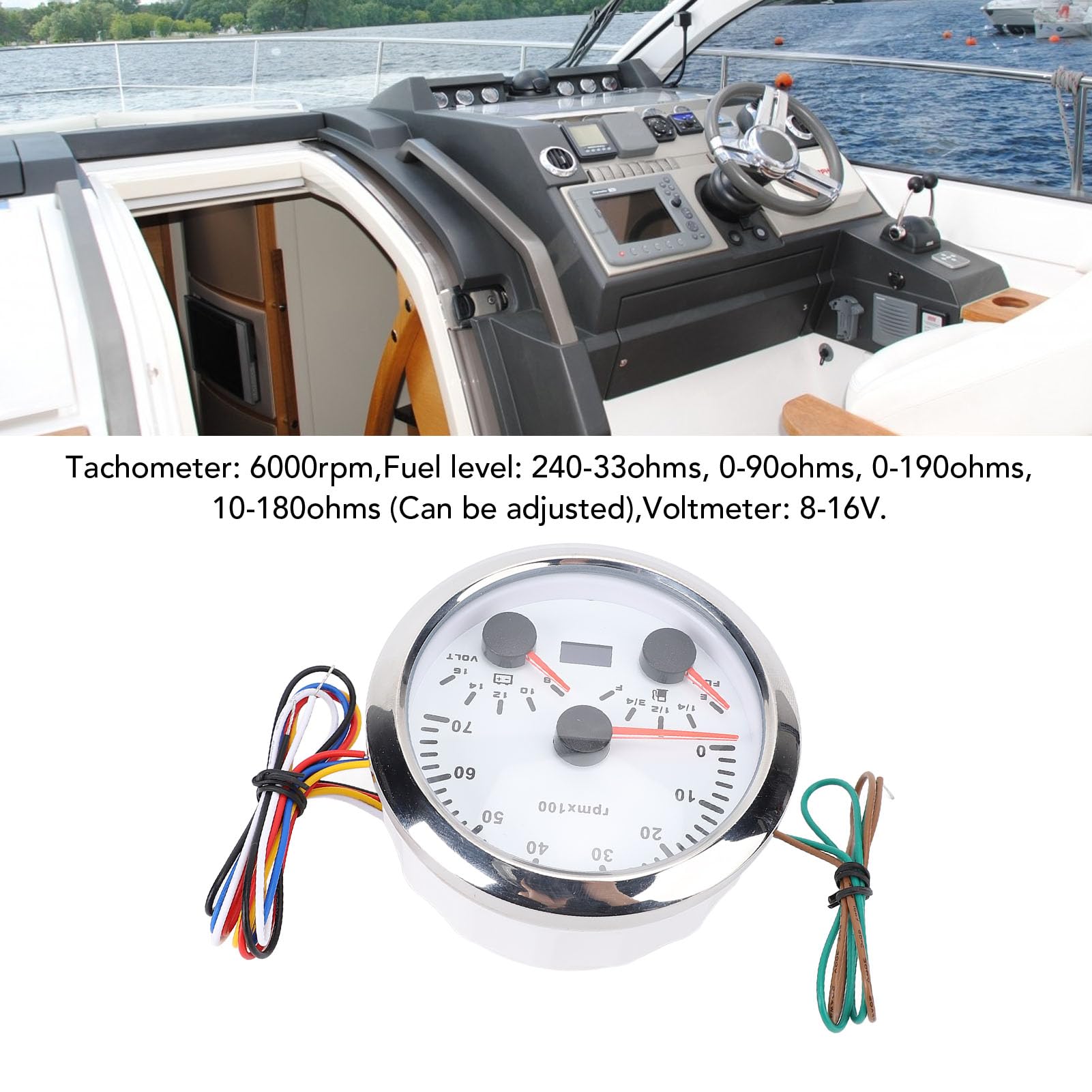 Generic Velocímetro de 85 Mm, Velocímetro de Metal, Tacómetro, 7000 RPM, 8 a 16 V, Voltaje de, 3 en 1, Retroiluminación de 7 Colores para Camión, Coche, Barco, Camioneta RV (plata blanca)