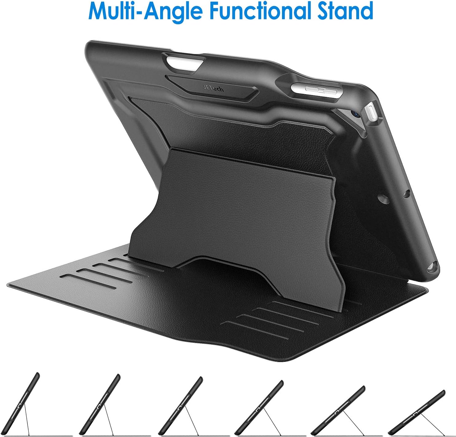 JETech Case Compatible with iPad 9.7-Inch 2018/2017 (6th/5th Generation) with Pencil Holder, Protective Multiple Angle Magnetic Stand, Shockproof (Black)