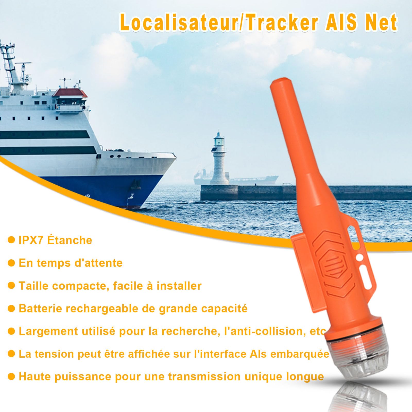 RS-109M 5W Marine Boat Use Fishing Net PositionMeter Send AIS Location with Antenna IPX7 Waterproof GPS Anti-Lost Tracker with Dedicated Programming Cable