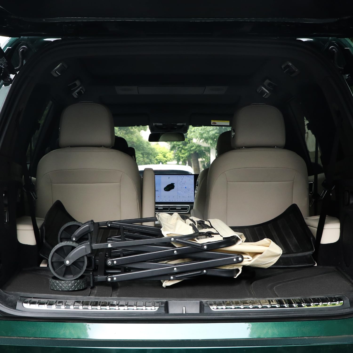 QWORK® Faltbarer Bollerwagen zum Campen, Strandwagen Transportwagen mit Verstellbarem Griff und Seitentasche, Belastung bis 80KG