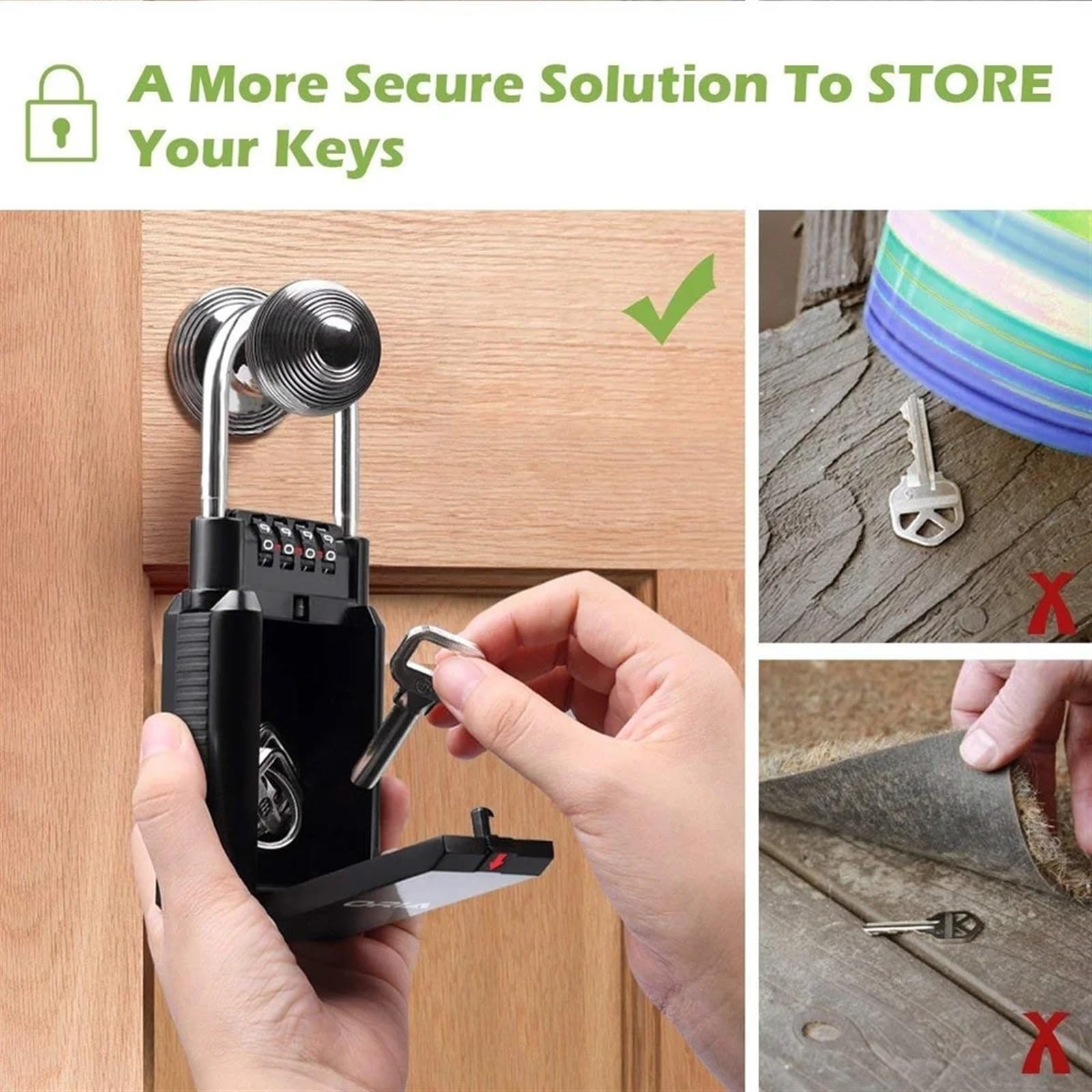 Boîte à clés à combinaison à 4 chiffres – Rangement étanche intérieur/extérieur sécurisé pour la maison et le travail – Coffre-fort à clés noir pour un accès et une protection faciles