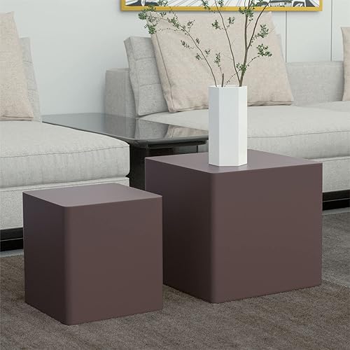 KEVINSPACE Juego de 2 mesas auxiliares para sala de estar cuadrada pequeña moderna mesa auxiliar de madera para dormitorio sala de estar oficina