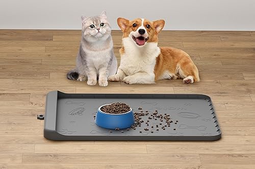 Miniatura 14 de Tapete para Comida de Perro - Tapete de Silicona para Perros para Comida y Agua - 36" x 24" Tapetes Grandes de Alimentación para Mascotas con Azul