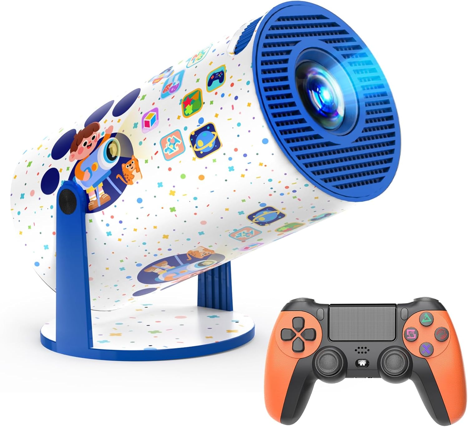 Kids Toys Projector with 275+ Games, Mini Portable Projector With Wireless Controller, Eye-Safe HD Display, 270° Rotation, All-in-One Educational Learning & Entertainment Birthday Gifts for Kids