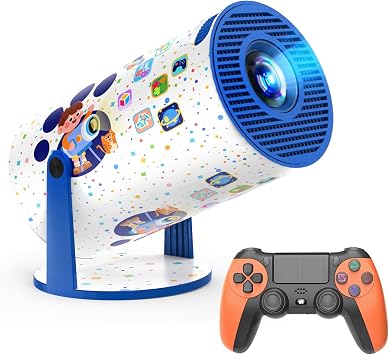 Kids Game Projector with 275+ Pre-loaded Games, 270 Rotatable Mini Portable Projector with Wireless Controller & HDMI Connection for Football/Soccer Games, Eye-Safe HD Display, STEM Toys Gift