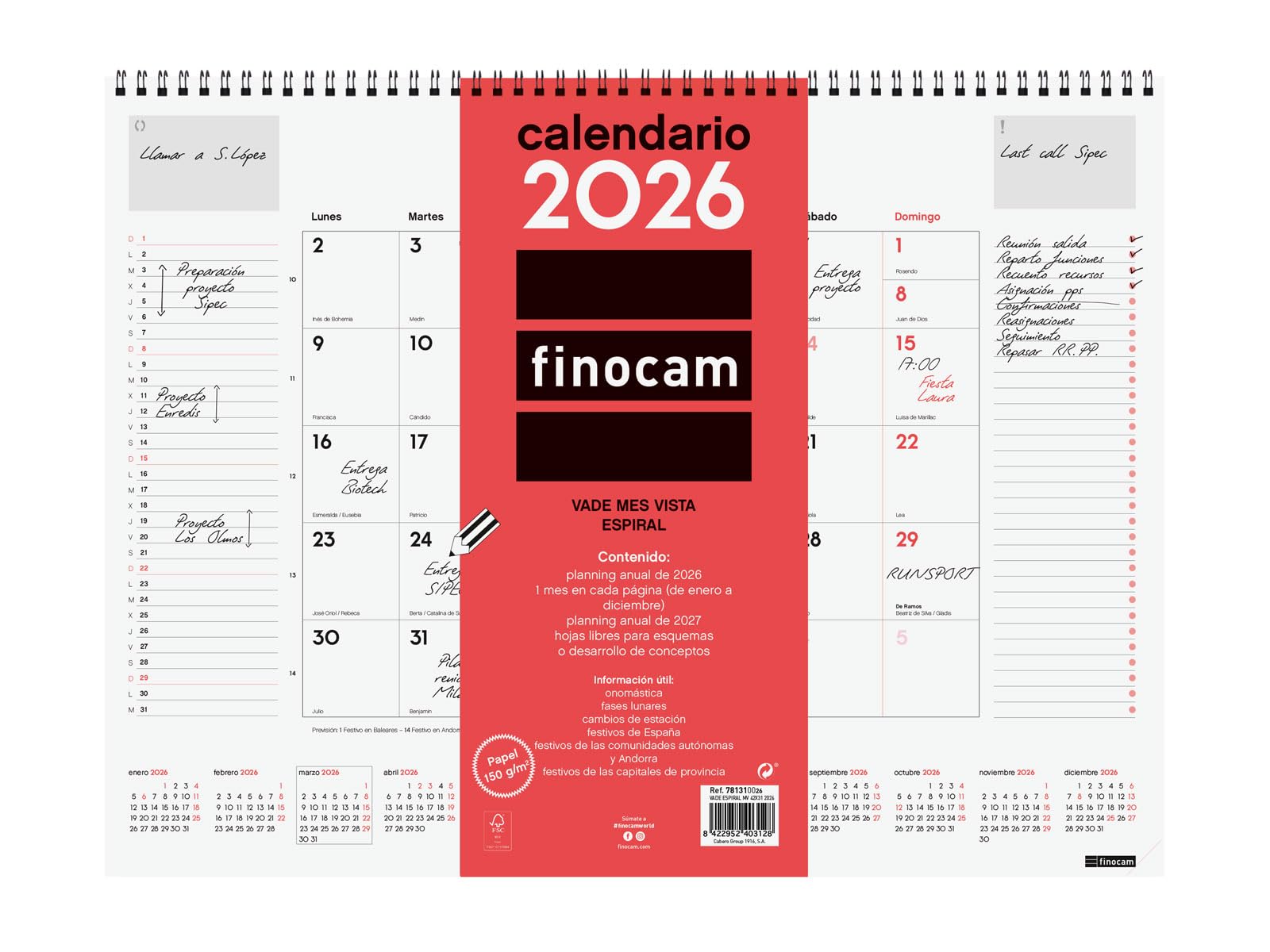 Finocam - Vade Spiral Month View 2026 Month View January 2026 - December 2026 (12 months) Neutral Spanish