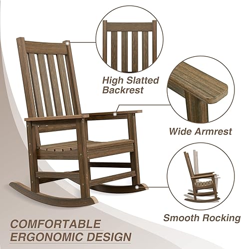 Miniatura 5 de ACUEL Mecedora para exteriores, sillas mecedoras de polietileno de gran tamaño, resistente a la intemperie, 350 libras, silla mecedora resistente
