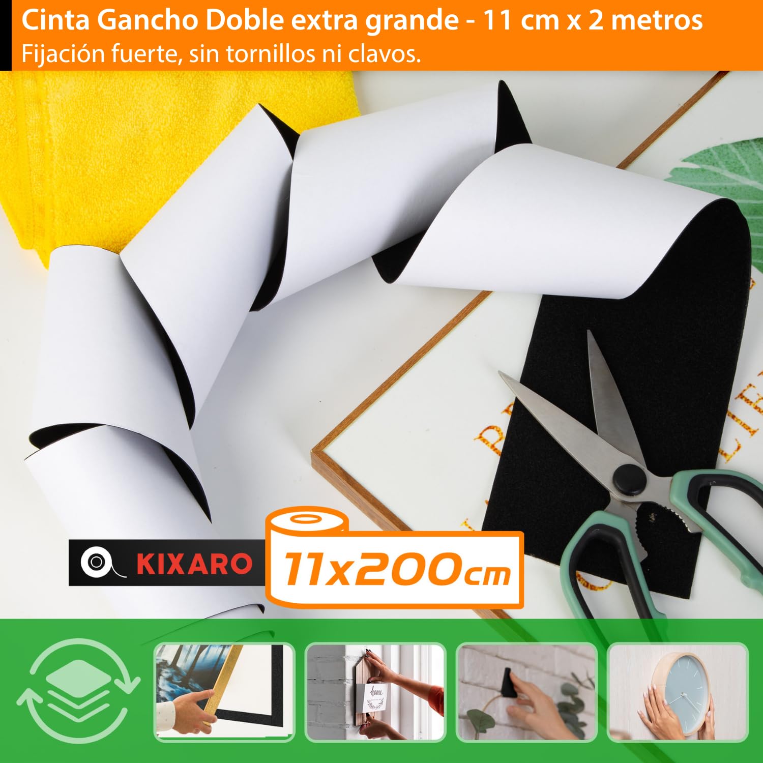 Cinta Gancho Doble Cara Negro Adhesivo Extra Fuerte Ancho 11cm X 2 M Adhesivo Fuerte para Tela Mosquiteras Alfombras Textil Sofa Ropa ✯GARANTÍA DE POR VIDA✯ Cinta Rollo Hook y Loop Tape Gancho y Lazo