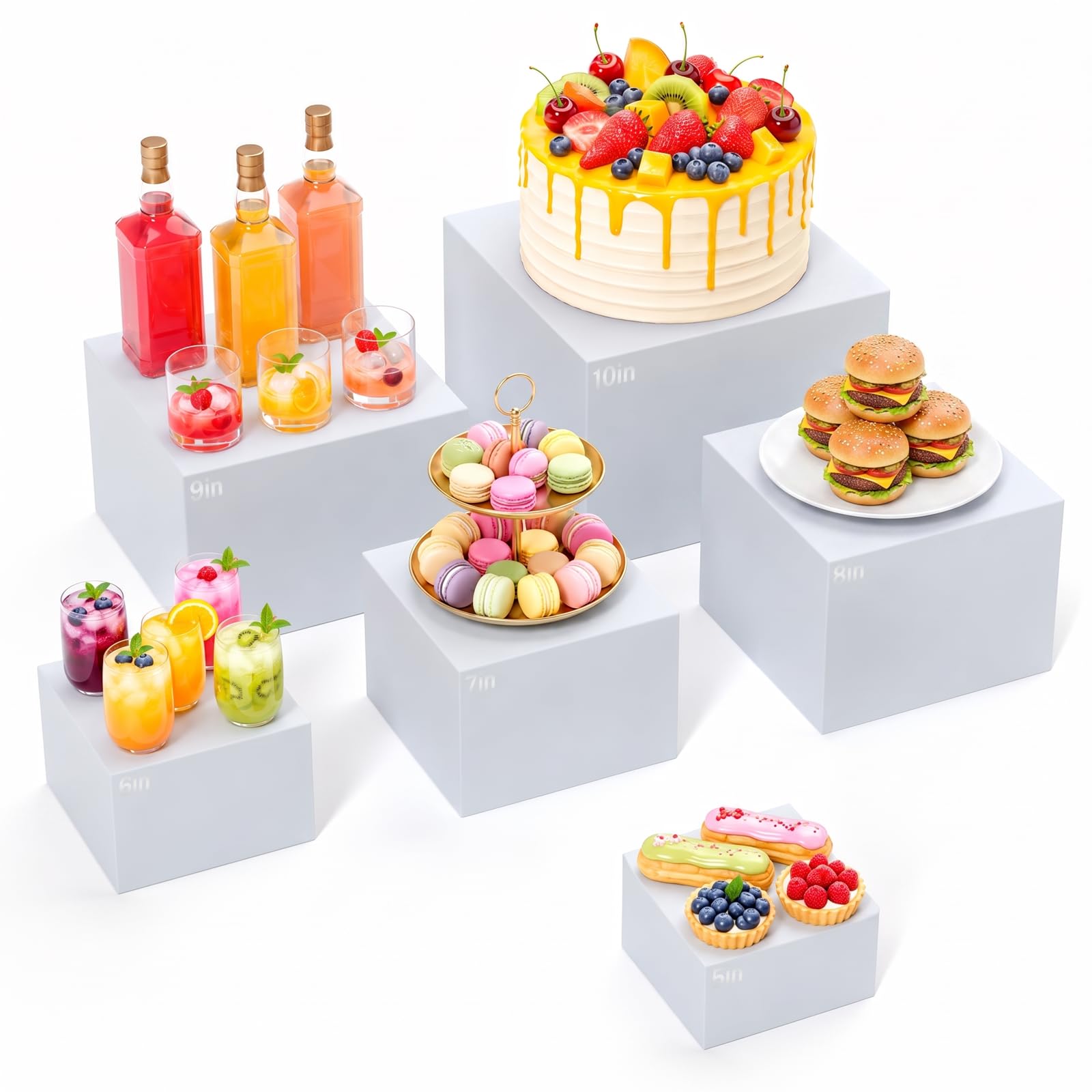 Photo 1 of URLINE 6 Pcs White Buffet Risers - 6 Sizes