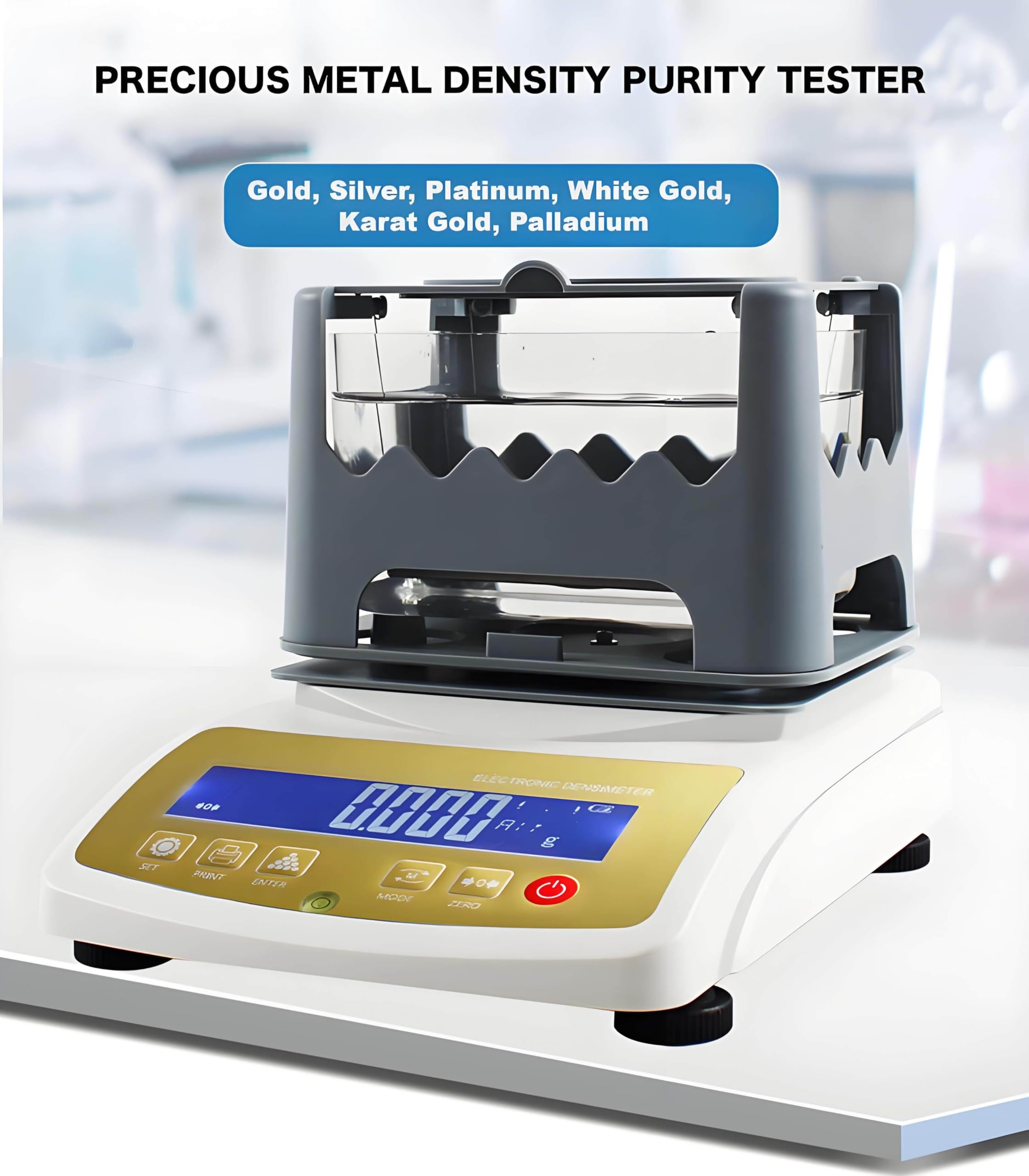 Analizador automático de Metales y pureza de Oro con Detector de Quilates y Pantalla LCD para medir la Densidad del Oro, la Plata y el Platino (XF1203K).