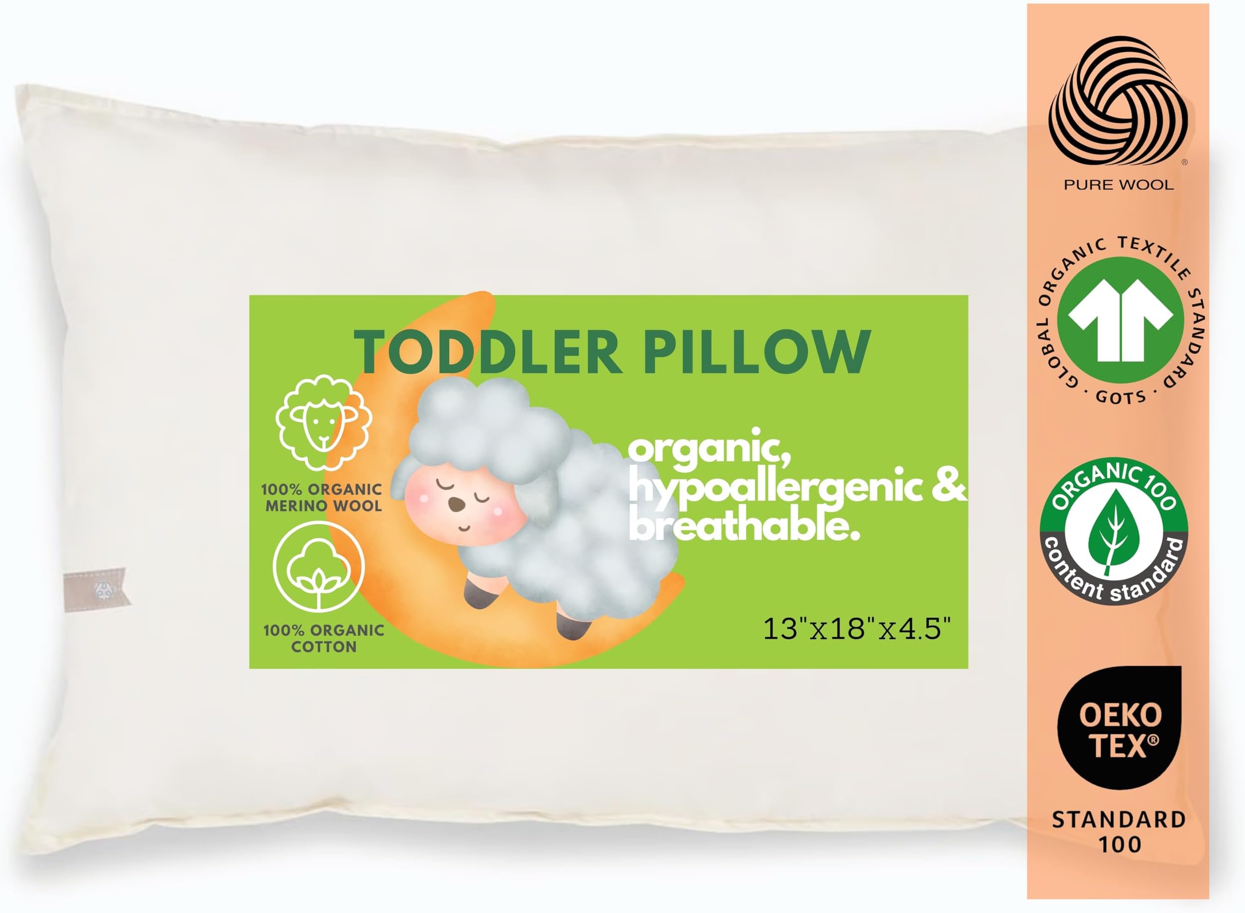 PUREgrace Organic Cotton Toddler Pillow with Pillowcase